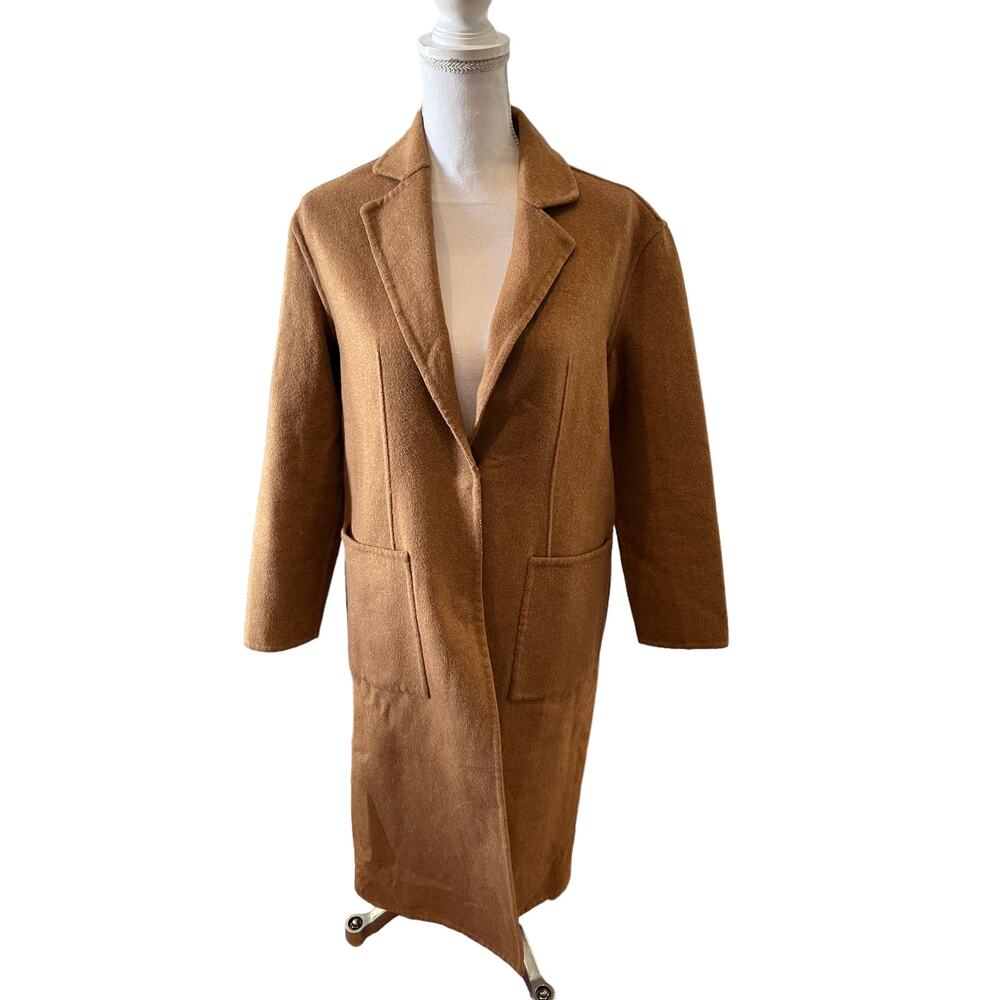 TopShop Lightweight Wool Blend Mid Length Coat Camel Brown 4